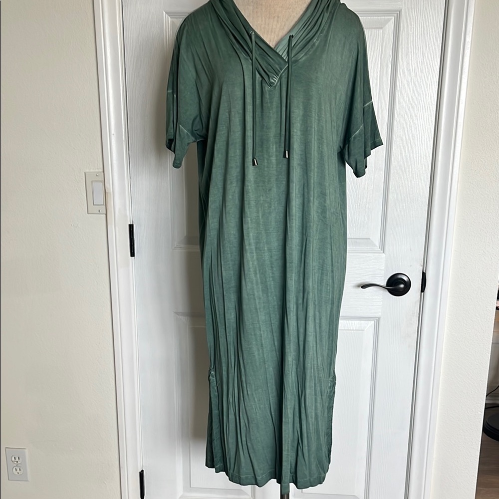Green pigment washed Knit Hooded Midi Dress/Cover-up